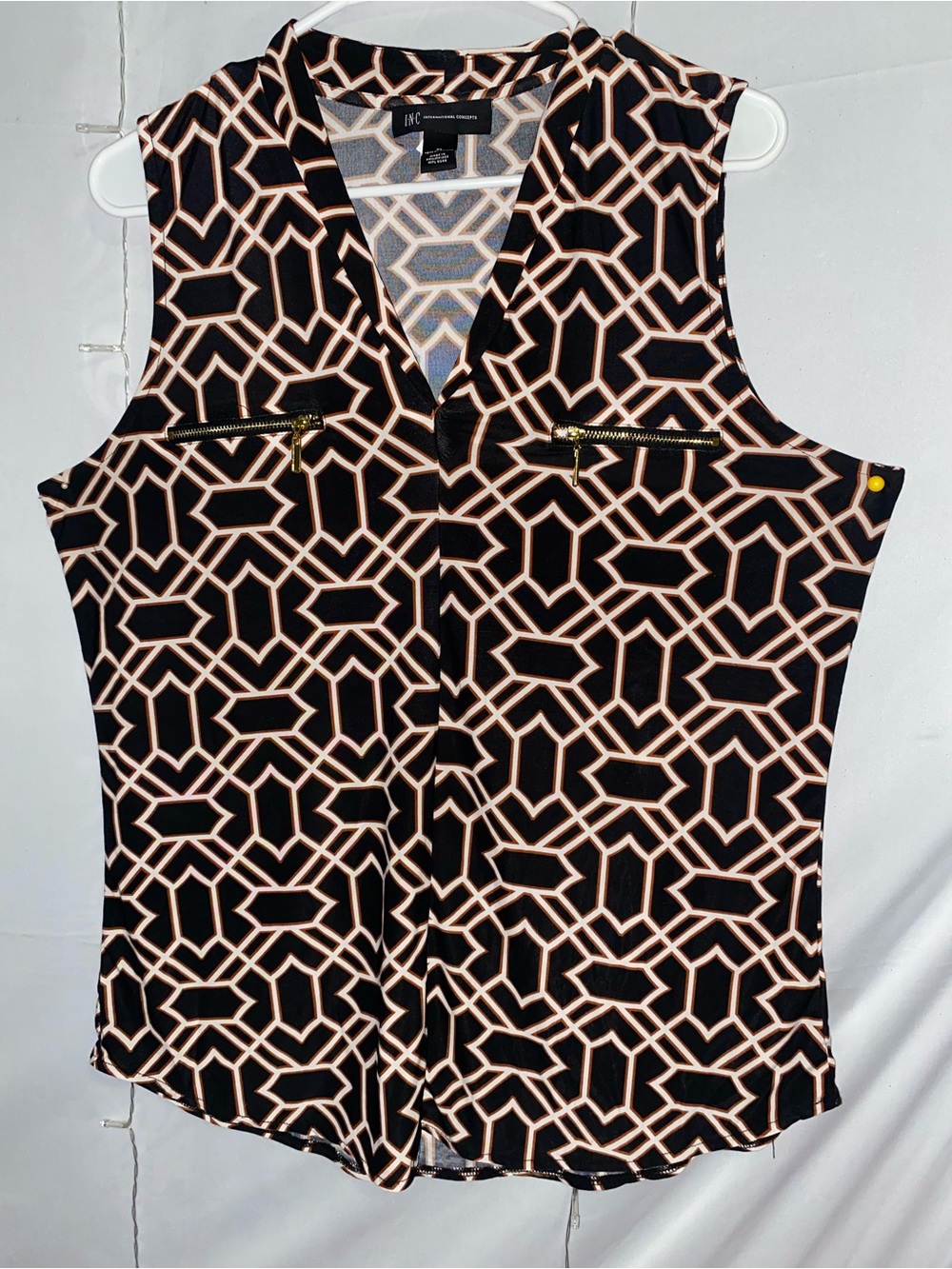INC International Concepts Black & Blush Geometric Sleeveless Top